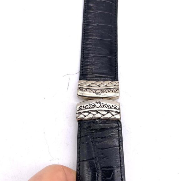 Brighton Vintage Reversible Black Brown Croc Embossed Belt Adjustable Buckle 35\